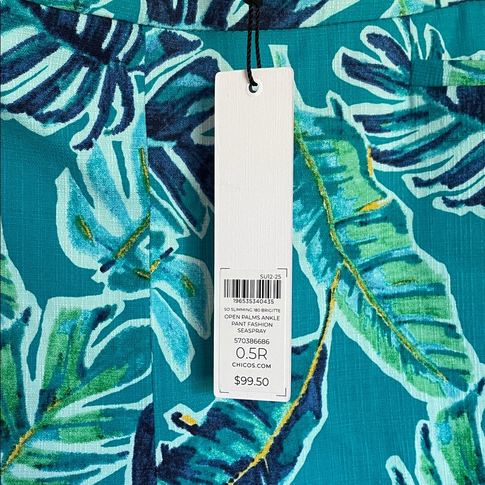 Chico’s Teal and Green Leaf Print Pants - Picture 4 of 4